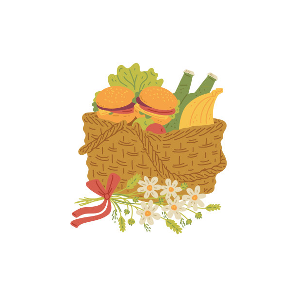 柳条野餐篮与新鲜的食物为午餐图片下载