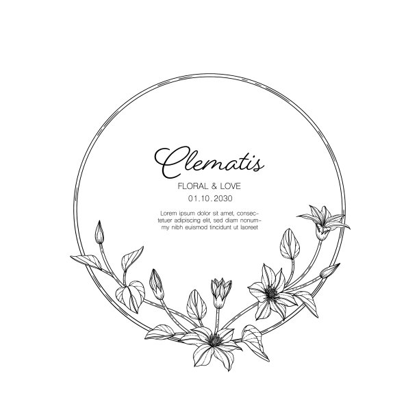 手绘铁线莲花卉贺卡图片下载