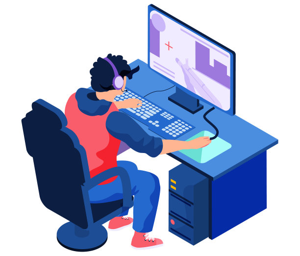 专业游戏玩家坐在电脑旁图片下载