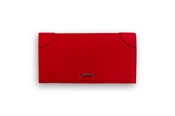 红色女士钱包在白色背景。图片下载