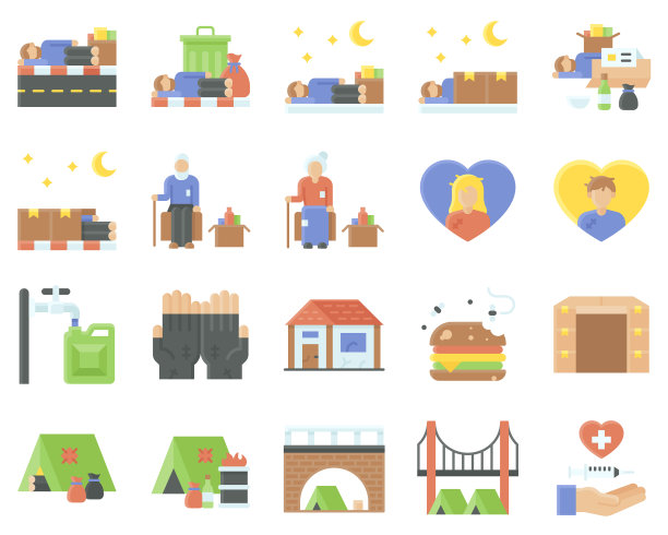 无家可归的图标设置3平的风格图片下载