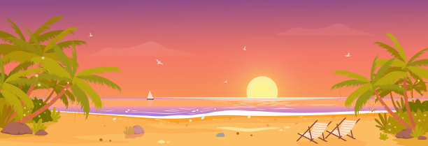 海滩宁静，日落热带旅游度假图片下载