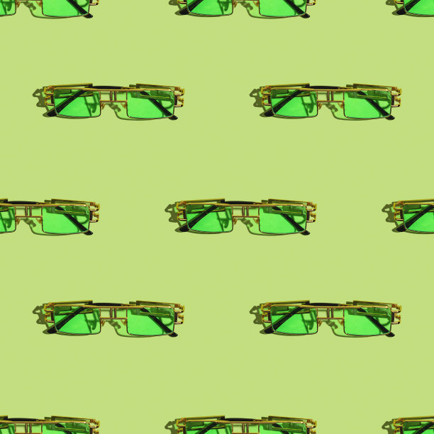 绿色时尚太阳镜配饰。炎热的夏天。极简风格明亮的彩色无缝图案。图片下载