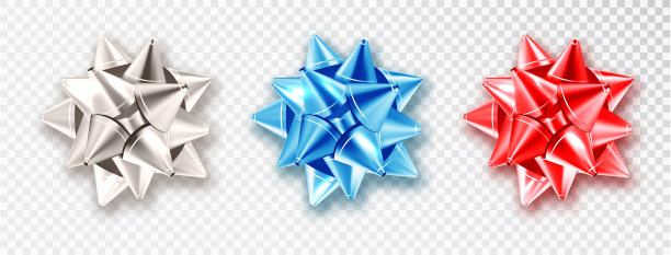 在透明的背景上独立的美国国旗颜色的蝴蝶结。美国问候设计元素。向量元素的国家假日背景或生日派对。图片下载