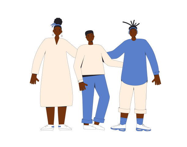 一群非裔美国青少年站在一起。年轻的男女朋友穿着休闲装。男孩和女孩。矢量插图。图片下载