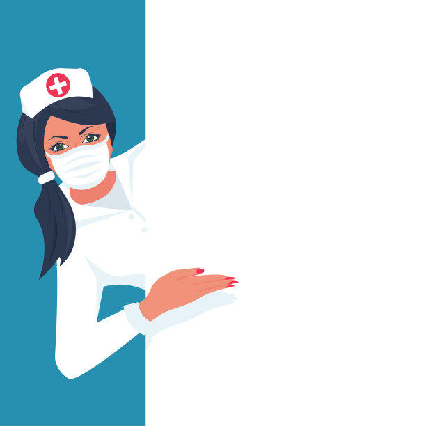 医生戴着防护口罩，显示空白招牌图片下载