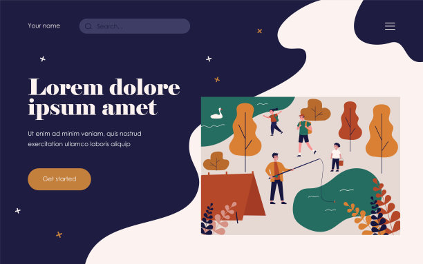 快乐的人们和孩子们在大自然中露营图片下载