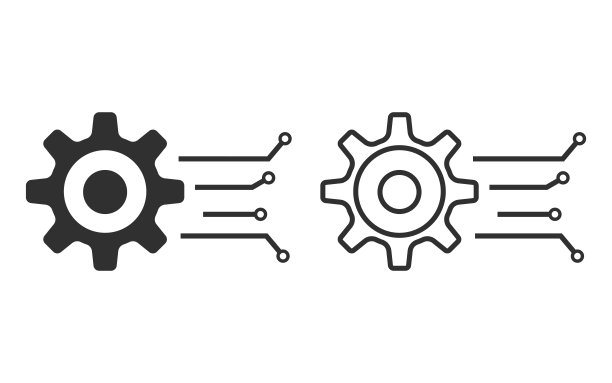 一套数字技术图标。与电路装置。电子工程，数据集成。电路板图标。矢量插图。图片下载