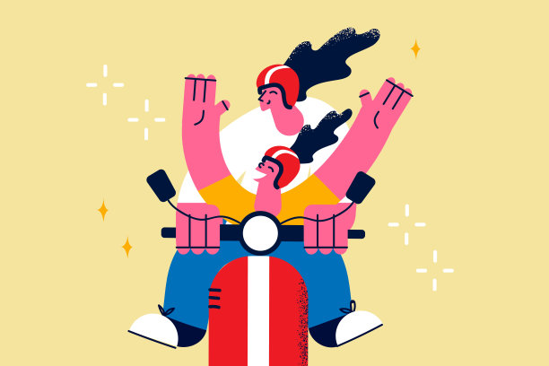 骑踏板车和夏季家庭交通概念图片下载