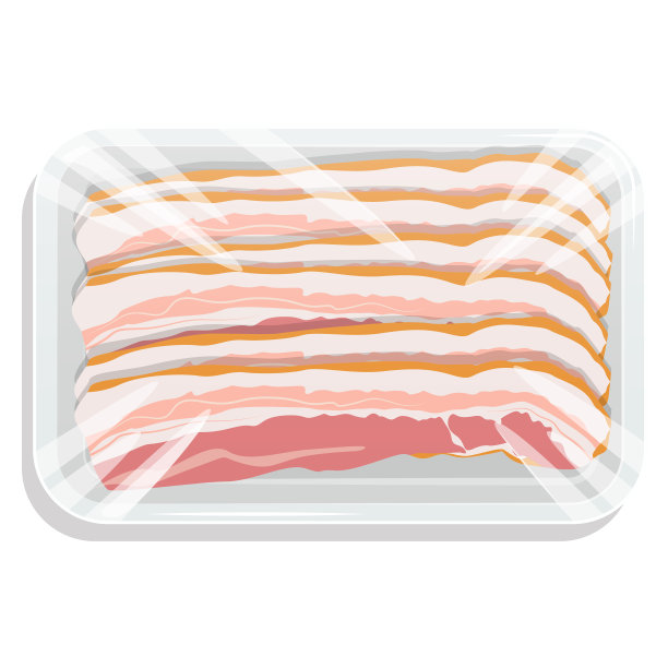 塑料托盘里的培根切片。真空包装猪肉。矢量插图。图片下载