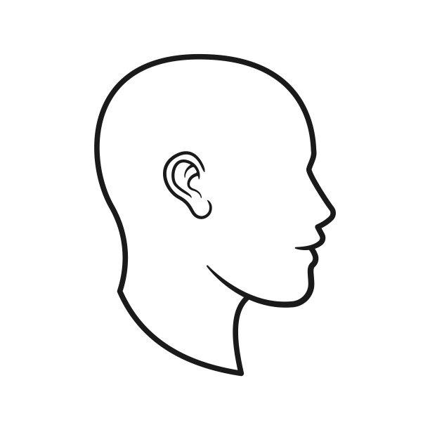 男性头部与耳朵轮廓矢量图标。图片下载