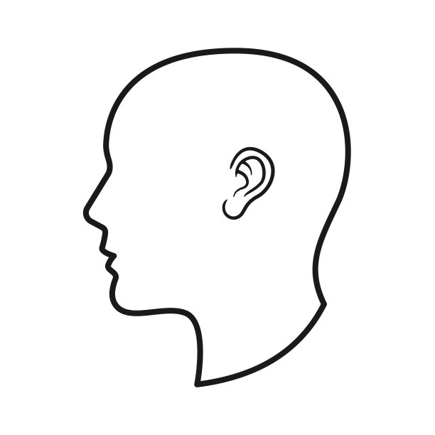 男性头部与耳朵轮廓矢量图标。图片下载