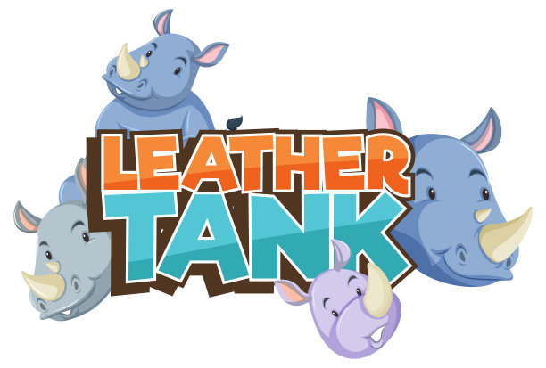 犀牛卡通人物与皮革坦克字体横幅隔离图片下载