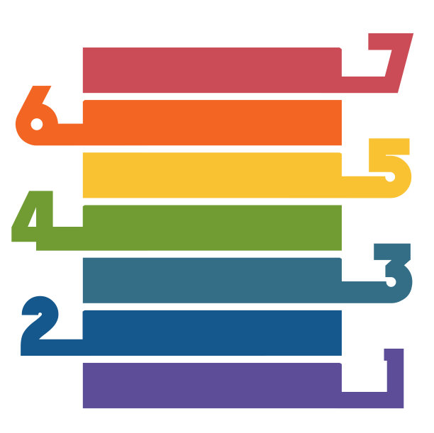 水平彩色条纹信息图形模板的7个位置信息。白色背景。图片下载