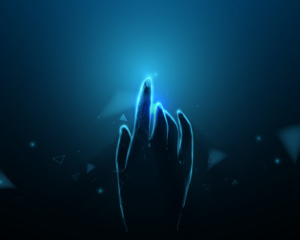 特写:手触摸或指向某物。梦想,成功的概念。低多边形线，三角形，和粒子样式设计。矢量图图片下载