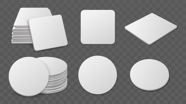 啤酒过山车栈。现实的纸圆和方形状的眼镜饮料，空白纸板bierdeckel，不同的角度，单一和堆。空白的纸板饮料垫。向量组图片下载