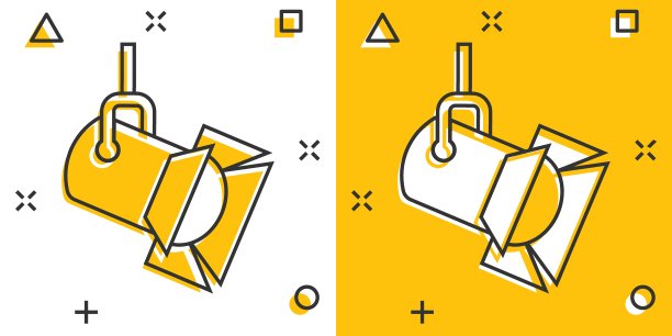 聚光灯图标漫画风格。灯矢量卡通插图在白色孤立的背景。手电筒经营理念的飞溅效果。图片下载