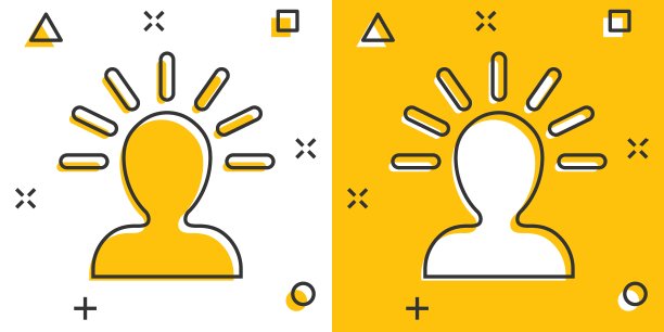 Mind people icon in comic style。人类挫折矢量卡通插图象形图。用心思考经营理念的飞溅效应。图片下载