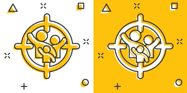 目标受众图标漫画风格。专注于人物矢量卡通插图象形图。人力资源经营理念的飞溅效应。图片下载