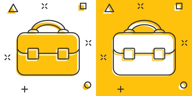 漫画风格的公文包标志图标。手提箱矢量卡通插图的白色孤立的背景。行李经营理念的飞溅效应。图片下载