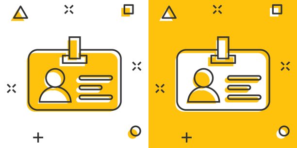 卡通风格的身份证图标。身份徽章矢量卡通插图象形图。通达持卡人经营理念的飞溅效应。图片下载