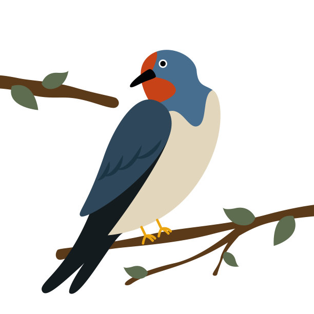 一只燕子停在树枝上。矢量平面插图。图片下载