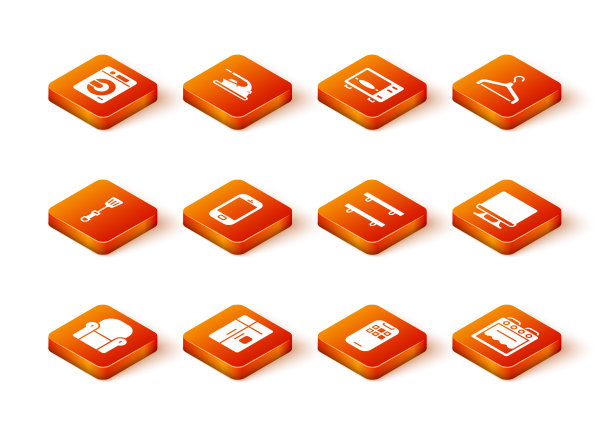 设置扶手椅，冰箱，刮刀，手机，应用程序，空木架，烤箱和智能电视图标。向量图片下载