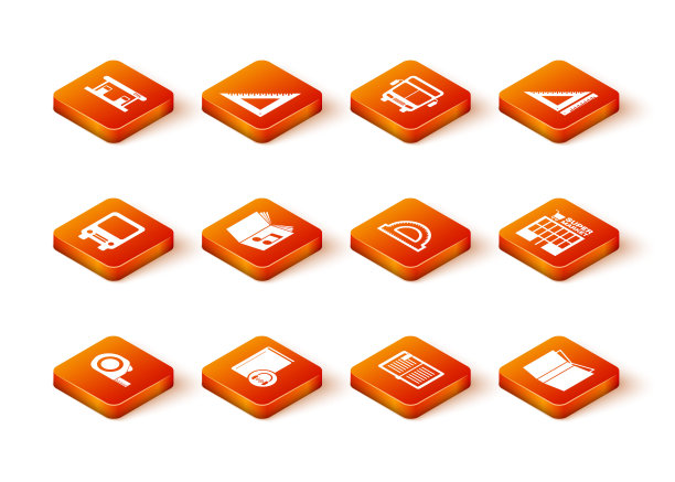 设置轮盘建设，音频书，公共汽车，开放，量角器网格，和超市建筑图标。向量图片下载