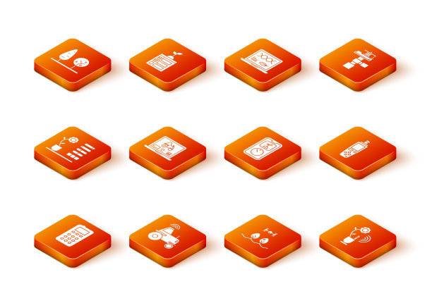 设置远程控制，无线拖拉机智能农场，花的状态，笔记本应用，智能与无人机，农业技术，便携式传感器图标。向量图片下载