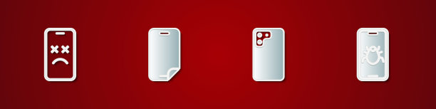 设置死手机，玻璃屏幕保护，智能手机和系统错误图标。向量图片下载