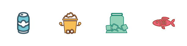 设置啤酒罐，冰桶，冷啤酒和干鱼图标。向量图片下载