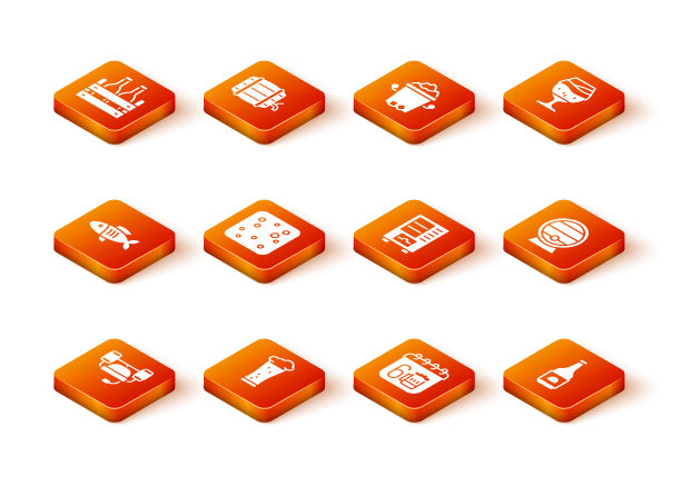 集啤酒头盔，啤酒，干鱼，泡沫，圣帕特里克日日历，自动售货机，瓶子和木桶的架子图标。向量图片下载