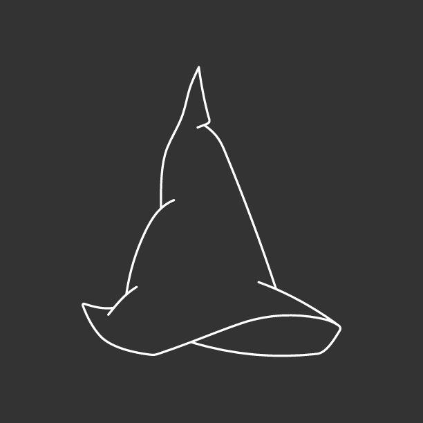 女巫帽子矢量插图涂鸦风格。手绘巫师帽为节日万圣节。白色图标隔离在黑色背景上。可怕的剪影魔术师帽子。万圣节派对配件图片下载