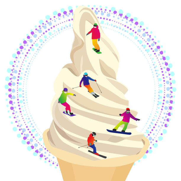 滑雪者和滑雪板运动员在雪山中滑雪的插图(矢量，剪切)图片下载