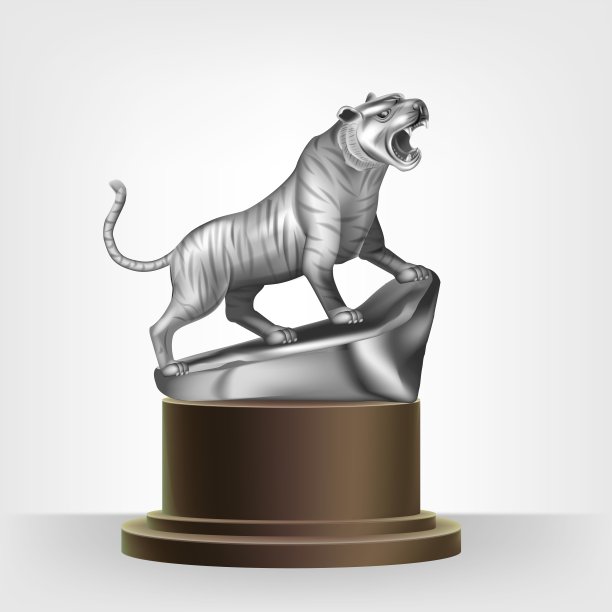 获胜的奖杯是一尊银色的老虎雕像。银虎。说明向量图片下载