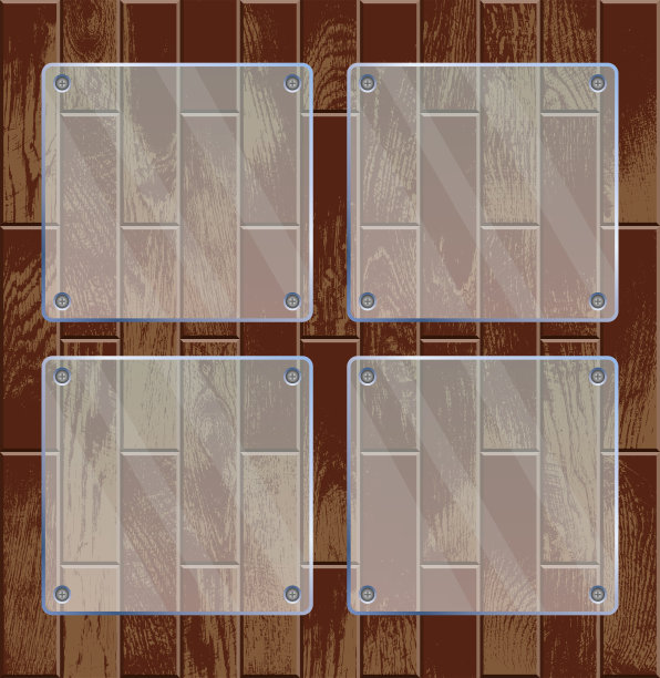 木制纹理背景上的透明玻璃板图片下载