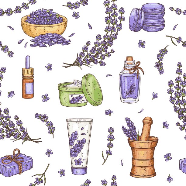 自然化妆薰衣草无缝模式在现实的复古风格图片下载