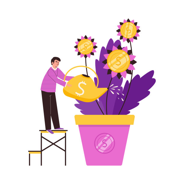 商人关心钱树在花盆里生长的矢量插图图片下载