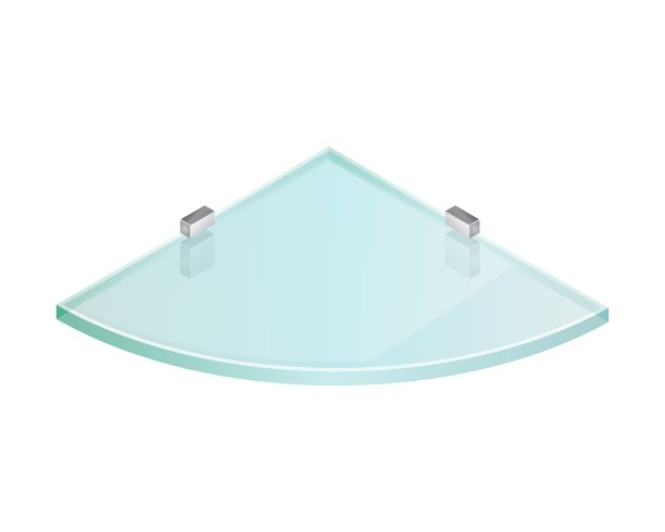 等距矢量插图空玻璃架子孤立在白色背景。逼真的透明玻璃货架图标在平面卡通风格。现代的书架。透明展板。图片下载