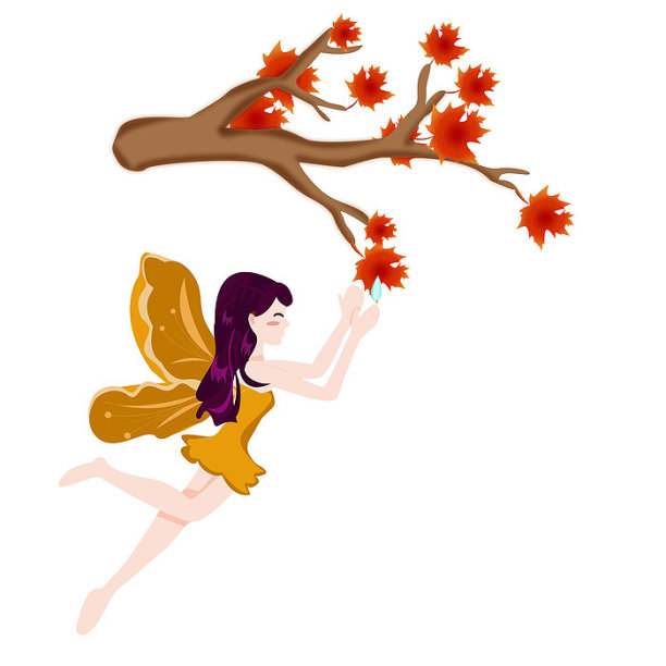 原创元素精灵在树下采露水图片下载