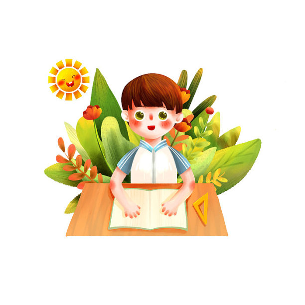 男孩和学习用品图片下载