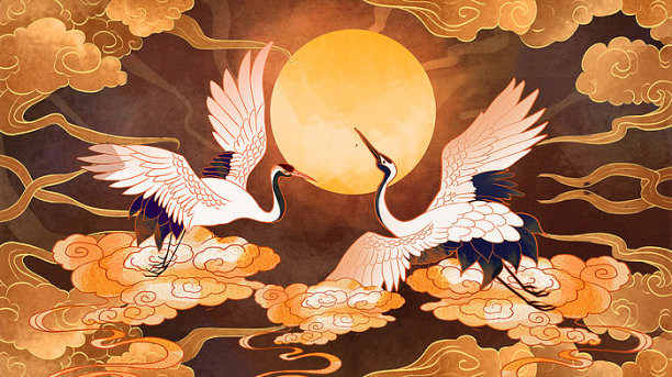 敦煌插画国潮插画仙鹤动物插画图片下载