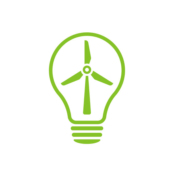 这盏灯是一个带有风电场标志的生态灯泡。生态世界，风电场，节能灯标志。插图图片下载