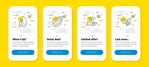 向量集风能，杏仁坚果和水滴线图标设置。向量图片下载