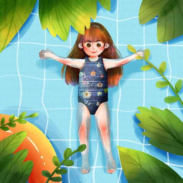 游泳女孩浮在水上图片下载