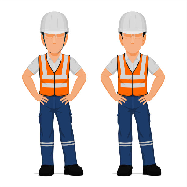 一组产业工人与手臂叉腰在白色背景图片下载