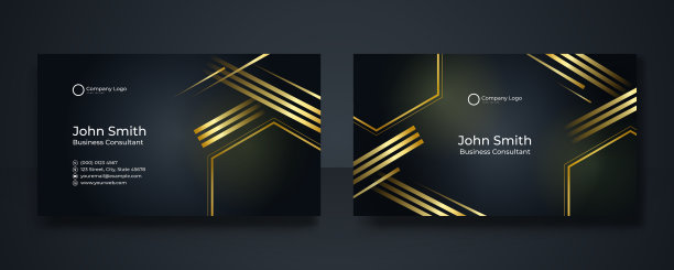黑色和金色的名片设计模板向量。双面创意名片模板。横向布局。现代名片模板金色黑色图片下载