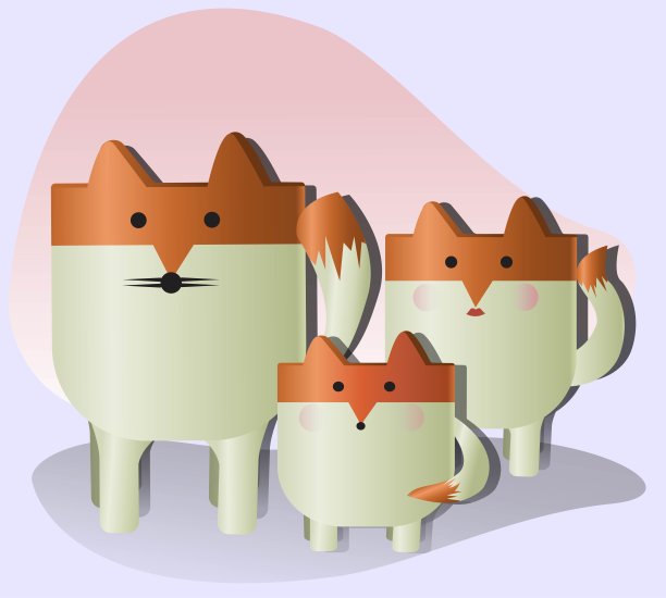 创意矢量收集动物家花盆、可爱狐狸家花盆、家居装饰花盆。图片下载