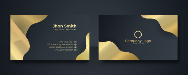 黑色和金色的名片设计模板向量。双面创意名片模板。横向布局。现代名片模板金色黑色图片下载