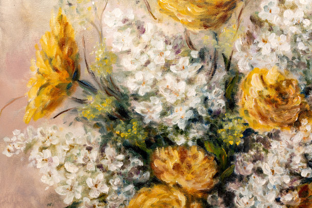 菊花和紫丁香花油画特写图片下载